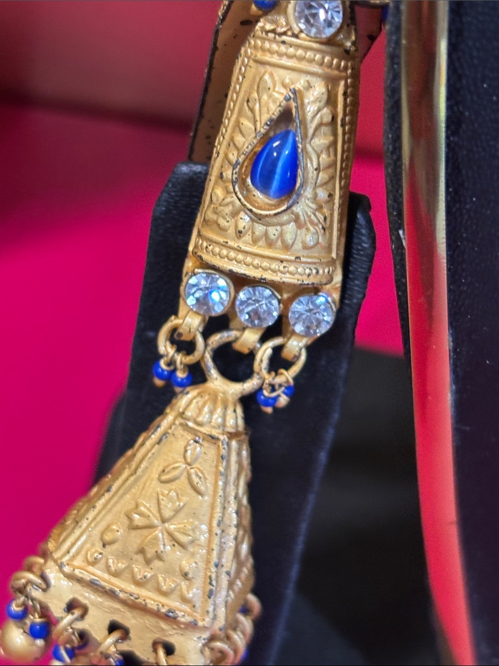 Gold-Tone Blue Teardrop Choker Necklace with Matching Earrings - Picture 3 of 3